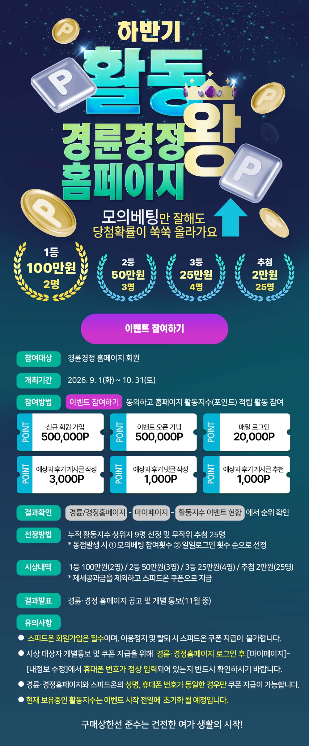 (하반기) 경륜경정홈페이지 활동왕 선발대회 개최 안내